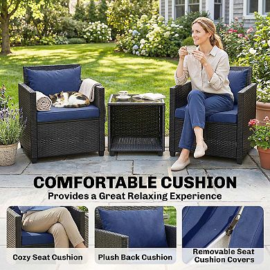 Outsunny 3 Piece Patio Bistro Set, Wicker Furniture Set with Cushions