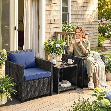 Outsunny 3 Piece Patio Bistro Set, Wicker Furniture Set with Cushions
