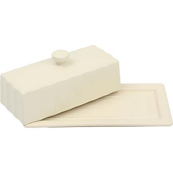 Great Ambitions Stoneware Butter Dish with Lid, Cream Glaze, 8.1x4.4x3", Dishwasher Safe