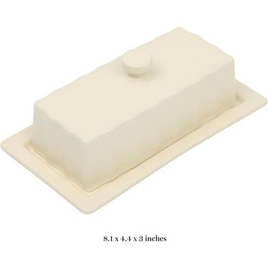 Great Ambitions Stoneware Butter Dish with Lid, Cream Glaze, 8.1x4.4x3", Dishwasher Safe