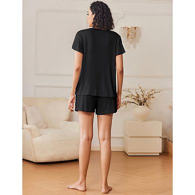 Ekouaer 2 Pack Women's Pajamas Set Soft Ruffle Sleeve Pjs Set Casual V Neck Lounge Set with Pockets
