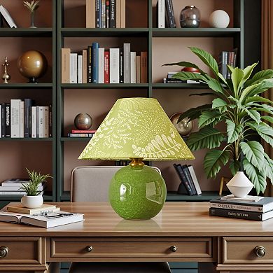 POWLIG Crackle Glaze Ceramic Table Lamp - 11.81" Farmhouse Style Decorative Lighting