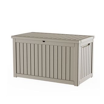 EFU 230 Gallon Weatherproof Deck Box, Lockable Resin Storage Container with Hydraulic Rods