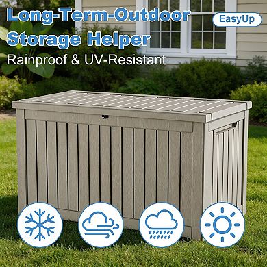 EFU 230 Gallon Weatherproof Deck Box, Lockable Resin Storage Container with Hydraulic Rods
