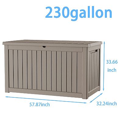 EFU 230 Gallon Weatherproof Deck Box, Lockable Resin Storage Container with Hydraulic Rods