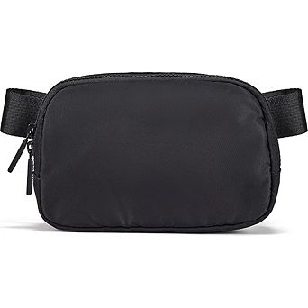 2-Way Zipper Fanny Pack Black, Nylon Water Repellent Crossbody Waist Bag