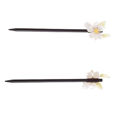 Hair Stick Pin for Women 1 Pc 7.88" Leaves Dark White