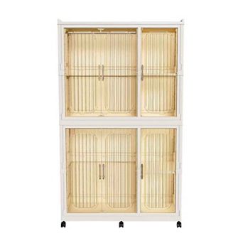 Portable Storage Wardrobe 6 Magnetic Doors 2 Hanging Rods Cream White