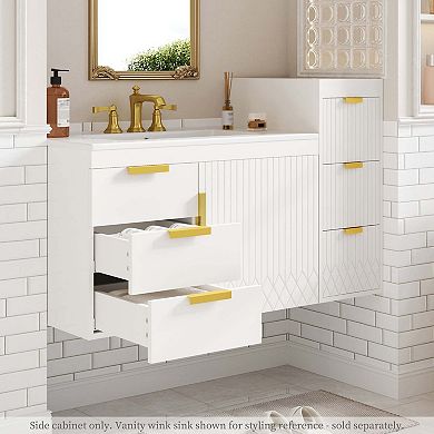 12 Inch Wall Mounted Floating Side Cabinet with Drawers for Bathroom and Living Room