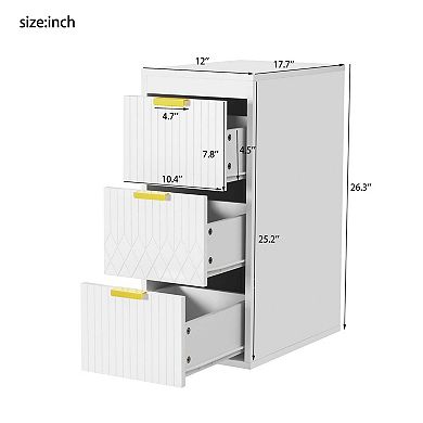 12 Inch Wall Mounted Floating Side Cabinet with Drawers for Bathroom and Living Room
