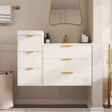 12 Inch Wall Mounted Floating Side Cabinet with Drawers for Bathroom and Living Room