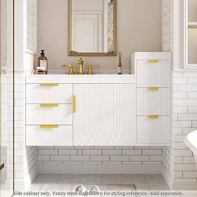12 Inch Wall Mounted Floating Side Cabinet with Drawers for Bathroom and Living Room