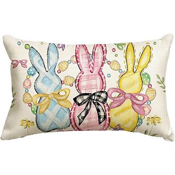 Easter Eggs Bunny Pillow Cover Floral Bowknot Decor