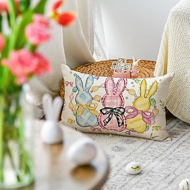 Easter Eggs Bunny Pillow Cover Floral Bowknot Decor