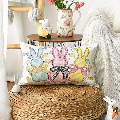 Easter Eggs Bunny Pillow Cover Floral Bowknot Decor