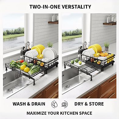 Stainless Steel Dish Strainer Extendable for Sink and Countertop