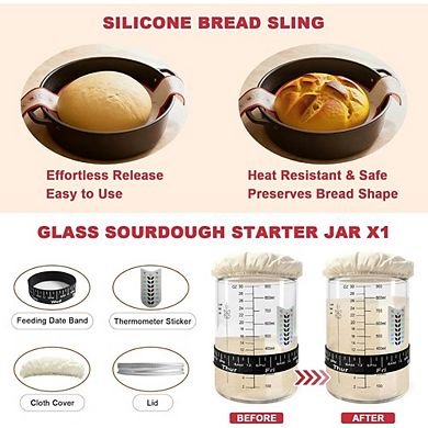 Great Ambitions Sourdough Bread Baking Kit with Proofing Basket,Starter Jar, Artisan Gift for Bakers