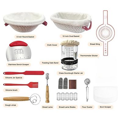 Great Ambitions Sourdough Bread Baking Kit with Proofing Basket,Starter Jar, Artisan Gift for Bakers