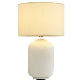 POWLIG 19.2" Ceramic Farmhouse Table Lamp with Linen Shade Decorative Accent Lighting for Bedroom