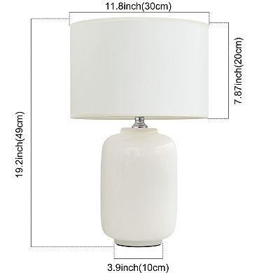 POWLIG 19.2" Ceramic Farmhouse Table Lamp with Linen Shade Decorative Accent Lighting for Bedroom
