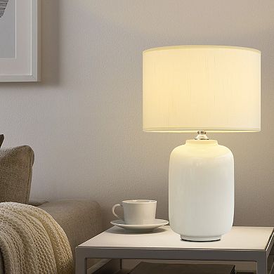 POWLIG 19.2" Ceramic Farmhouse Table Lamp with Linen Shade Decorative Accent Lighting for Bedroom