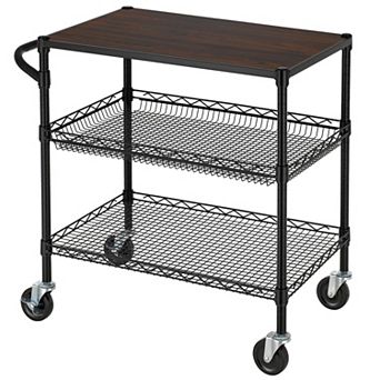 3 tier Utility Cart - Wood Top, 600 lbs Capacity, Multi-Functional, Anti-Rust