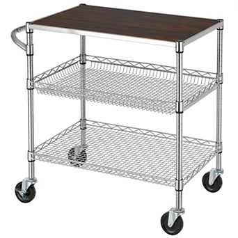3 tier Utility Cart - Wood Top, 600 lbs Capacity, Multi-Functional, Anti-Rust