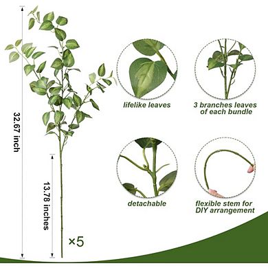 Great Ambitions 5-Pack 32.7" Artificial Eucalyptus Stems, Green Faux Greenery
