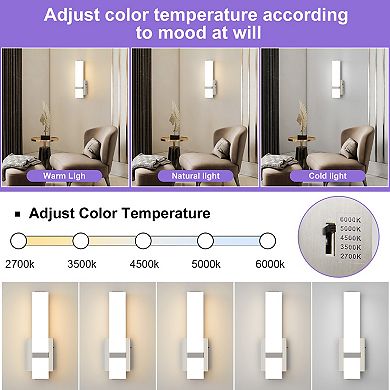 POWLIG 16.3" Modern Flush Mount Wall Sconce, Brushed LED Wall Light for Bedroom, Bathroom-Hardwired