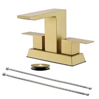 4 in Centerset 2 Handles Bathroom Faucet with Drain Kit, SUS304 Stainless Steel Water Spout Faucet