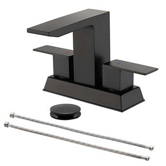 4 in Centerset 2 Handles Bathroom Faucet with Drain Kit, SUS304 Stainless Steel Water Spout Faucet
