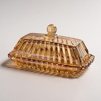 Great Ambitions Champagne Glass Butter Dish with Lid, Butter Holder,Crystal Glass Countertop Storage