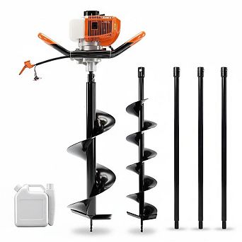 52cc 2-Stroke Gas Powered Earth Auger, Post Hole Digger with 2 Auger Bits and 3 Extension Rods