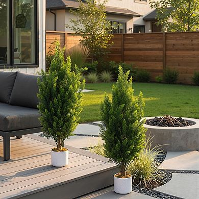 2 Pack 3FT UV-Resistant Artificial Cedar Topiary Trees