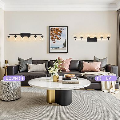 POWLIG Modern Vanity Light Fixture - 6-Light Bathroom Mirror Lighting with Clear Glass Globe Shades