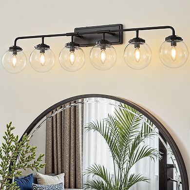 POWLIG Modern Vanity Light Fixture - 6-Light Bathroom Mirror Lighting with Clear Glass Globe Shades