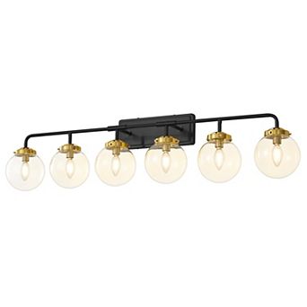 POWLIG Modern Vanity Light Fixture - 6-Light Bathroom Mirror Lighting with Clear Glass Globe Shades