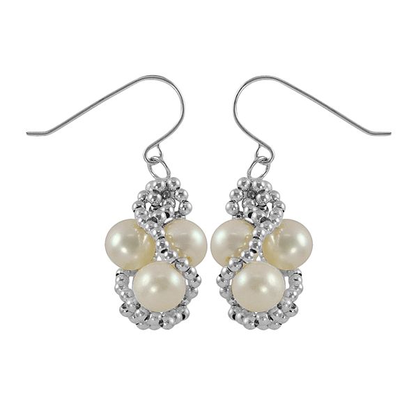 Sterling Silver Freshwater Cultured Pearl Bead Twist Drop Earrings 0280