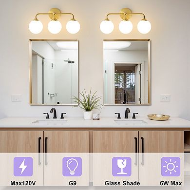 POWLIG 18.89" 3-Light Modern Bathroom Vanity Light with Milk White Glass Globe Shades