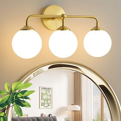 POWLIG 18.89" 3-Light Modern Bathroom Vanity Light with Milk White Glass Globe Shades