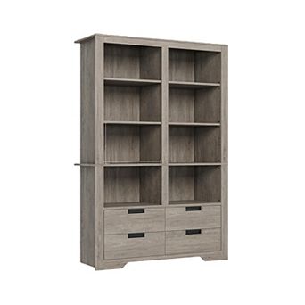 72 in Tall Farmhouse 8 tier Double Wide Bookcase 4 Drawers