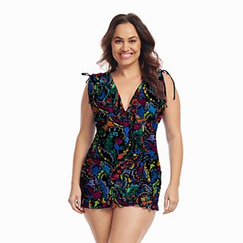 Plus Size Mazu Swim Grecian Skater Tummy Slimmer One-Piece Swim Dress