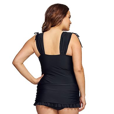 Plus Size Mazu Swim Grecian Skater Solid One-Piece Swim Dress