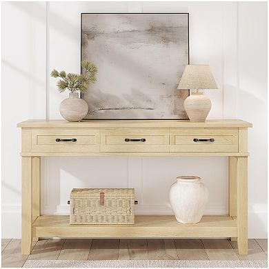 Entryway Table, Console Table with 3 Storage Drawers, 2 Tier Farmhouse Wooden Sofa Table