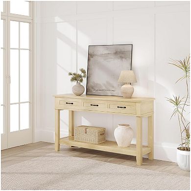 Entryway Table, Console Table with 3 Storage Drawers, 2 Tier Farmhouse Wooden Sofa Table