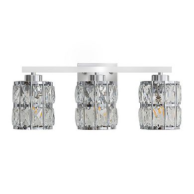 POWLIG 3-Light Dimmable Vanity Light 18.9" Bathroom Fixture with Cylinder Bilayer Crystal Shade