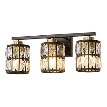 POWLIG 3-Light Dimmable Vanity Light 18.9" Bathroom Fixture with Cylinder Bilayer Crystal Shade