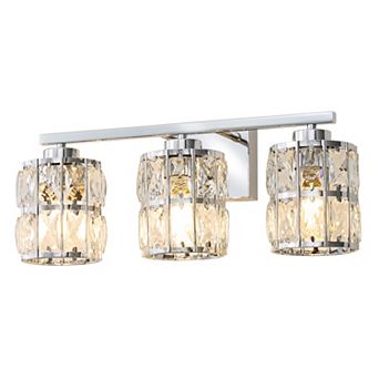 POWLIG 3-Light Dimmable Vanity Light 18.9" Bathroom Fixture with Cylinder Bilayer Crystal Shade