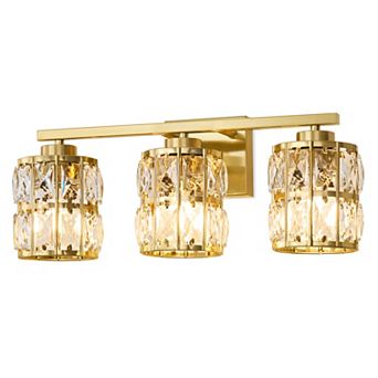 POWLIG 3-Light Dimmable Vanity Light 18.9" Bathroom Fixture with Cylinder Bilayer Crystal Shade