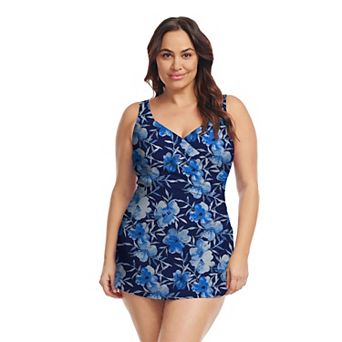 Plus Size Mazu Swim Wrap One-Piece Swim Dress in Botanical Garden